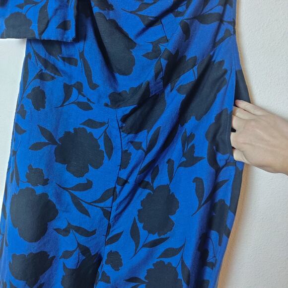 Kate Spade x Target Linen Blend One Shoulder Floral Jumpsuit Blue Black 10 - Picture 8 of 16
